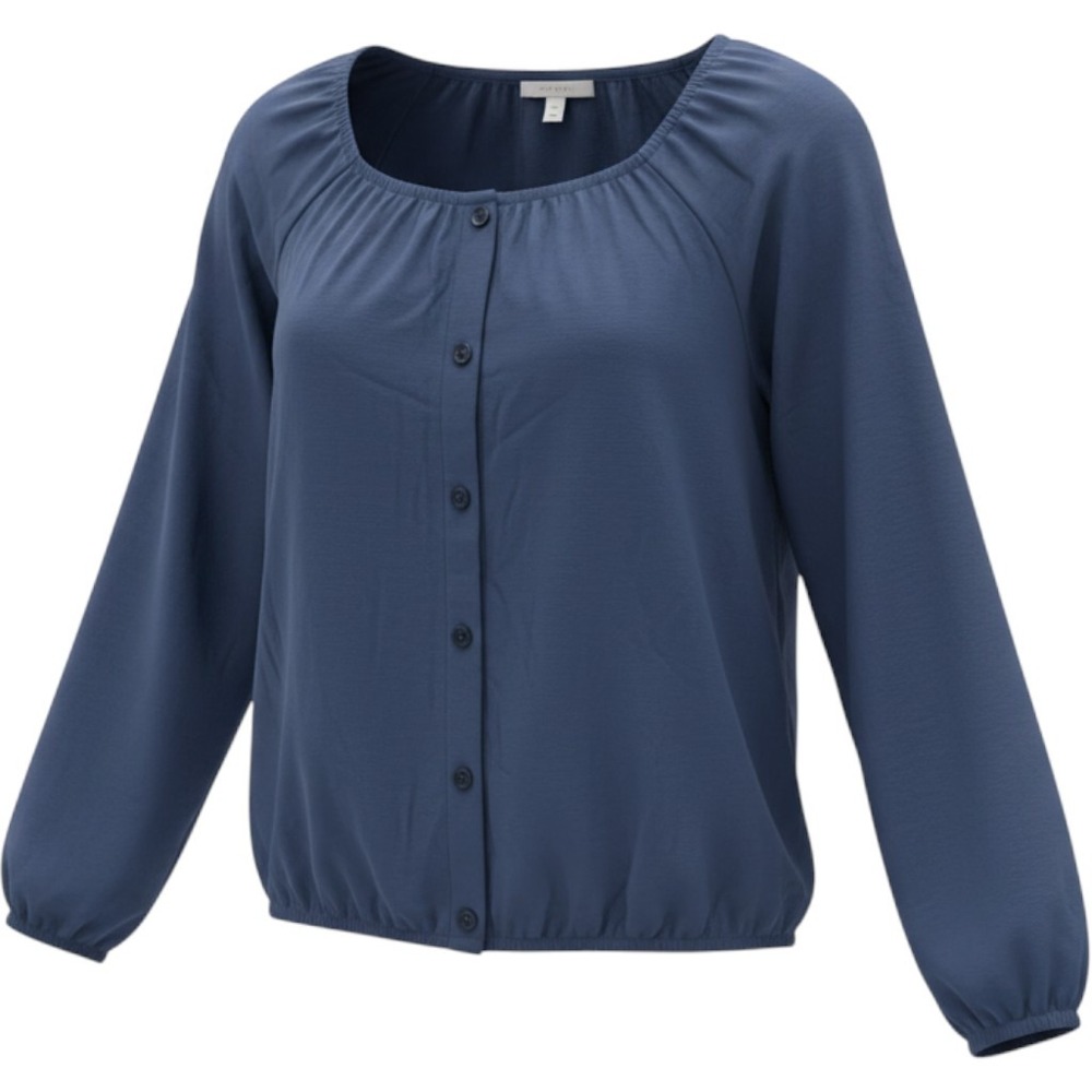 Market & Spruce Blue Button Front Long Sleeve Rayon Blouse Large NWT
